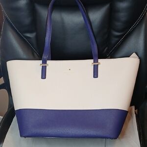 Kate Spade Cream and Blue Coated Canvas Tote Bag